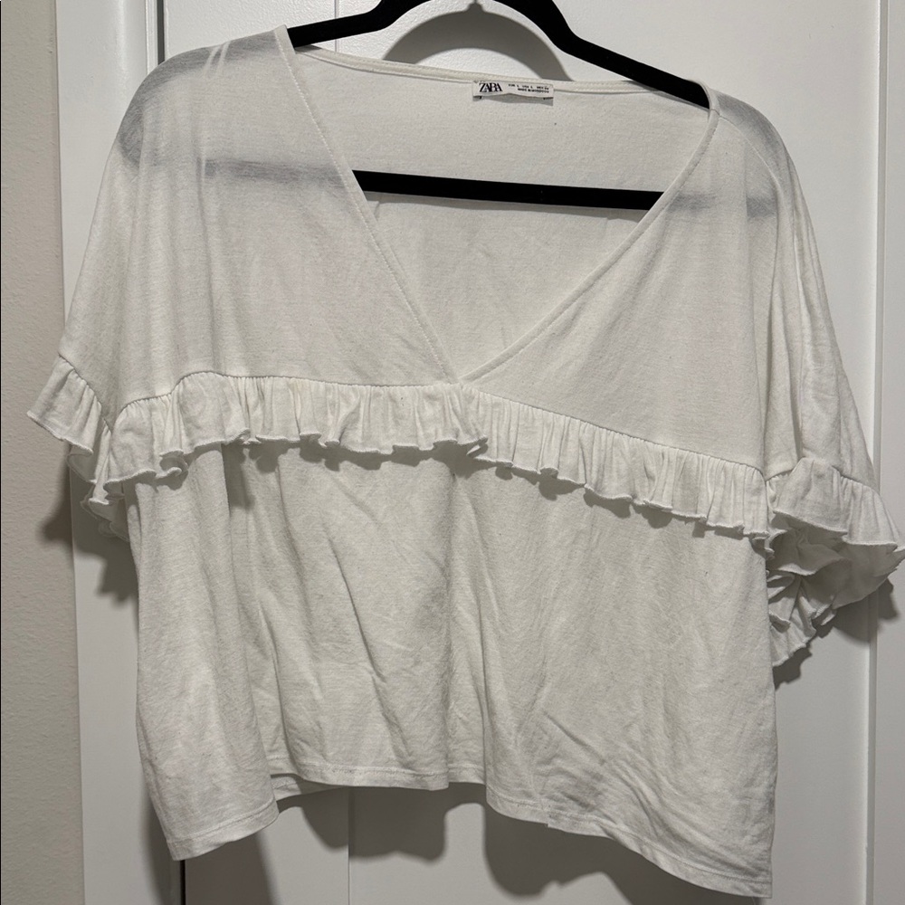 Zara Cream Ruffle Detail Blouse